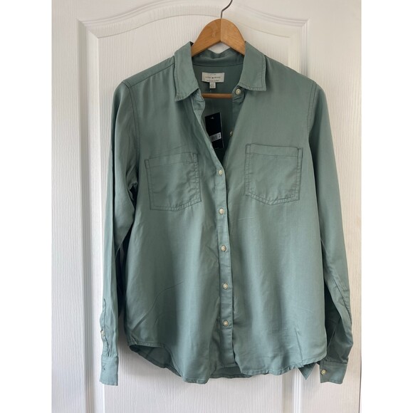 NWT Lucky Brand Long Sleeve Button Up Shirt Light Grayish Green Size S - Picture 1 of 9